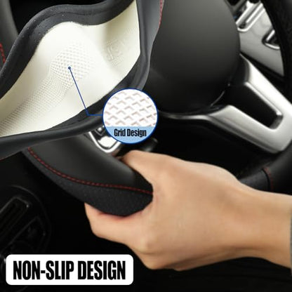 Microfiber Leather D Shaped Steering Wheel Cover, Breathable, Anti Slip, 13.5 inch to 14 inch, Black - color: Black, size: D Shape-Small[13.5''-14'']