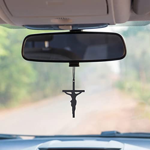 Rear View Mirror Accessories - Mini Hanging Ornaments - Christus Pendant, Car Charm - Swinging Pendants, Black (Jesu Nailed Siluette) for Men & Women - style: Jesus Nailed Siluette