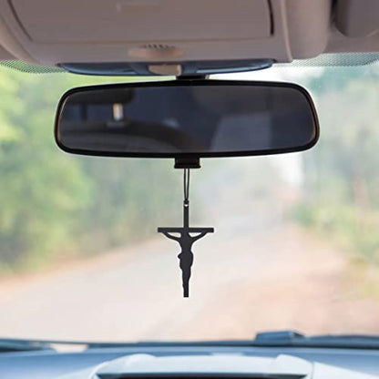 Rear View Mirror Accessories - Mini Hanging Ornaments - Christus Pendant, Car Charm - Swinging Pendants, Black (Jesu Nailed Siluette) for Men & Women - style: Jesus Nailed Siluette