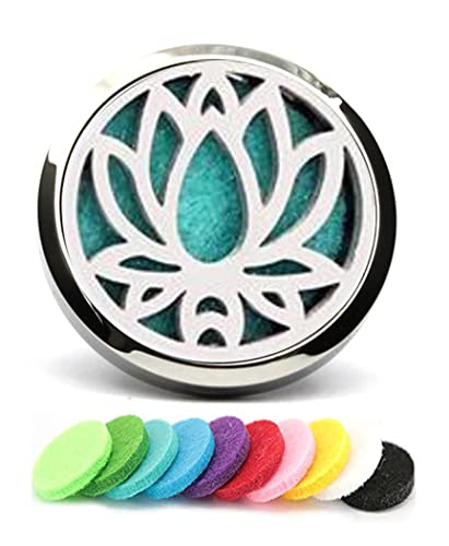 Car Aromatherapy Essential Oil Diffuser Locket Lotus Pattern Stainless Steel Car Air Fresheners Vent Clips Decorative - style: Lotus