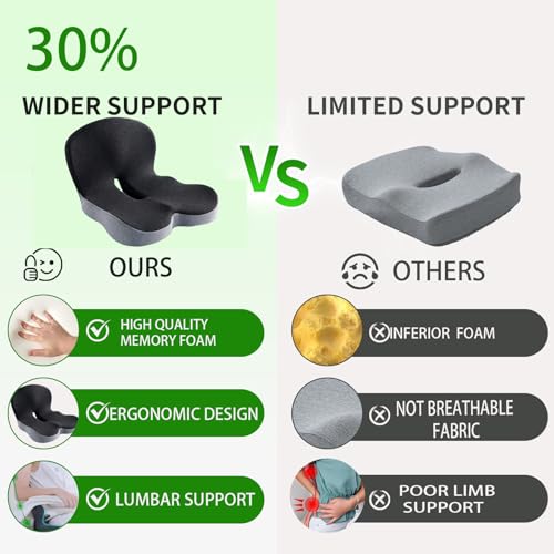 Memory Foam Buttocks Cushion for Office Chair Truck Driver Truck Seat Cushion Ergonomic Driver Seat Cushion with Lumbar Support & Sciatica Back Pain Relief, Car Seat Cushions for Driving