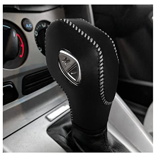 DEYTOP Gear Shift Knob Cover for Fusion/Escape/Focus/Fiesta Auto Leather Shifter Knob Trim for EcoSport/Transit/C-Max Accessories (Black with Light Gray Stitches) - color: Black with Light Gray Stitches