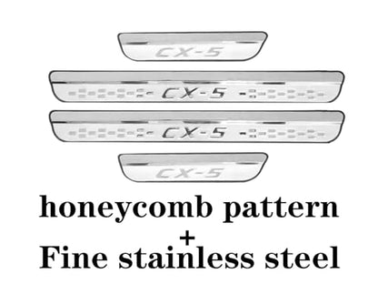 Steel Chrome Door Sill Protector for Mazda CX-5 2026 2025, Honeycomb-Pattern Accessories Plates Cover Auto Interior Accessory Kick Panels Trim Guard