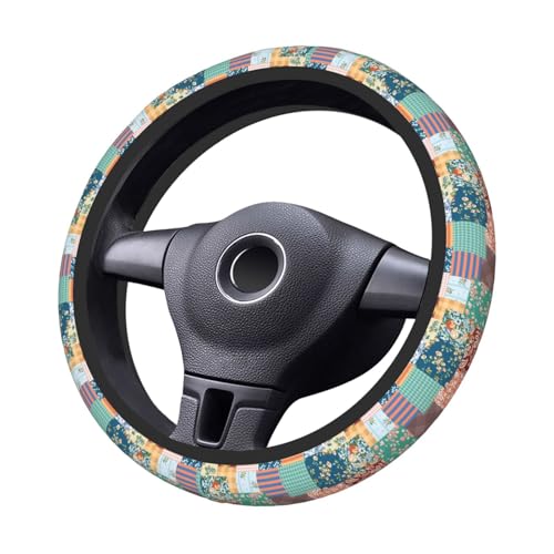 Boho Patch Elastic Steering Wheel Cover Non-Slip Breathable Steering Wheel Protector Fit Auto, SUVs, Truck - color: Boho Patch