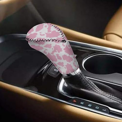Pink Cow Print Car Gear Shift Knob Cover Set of 2, Non-Slip Handbrake Cover and Elastic Gear Shift Knob Cover Protector for Car SUV Protector - color: Pink Cow Print