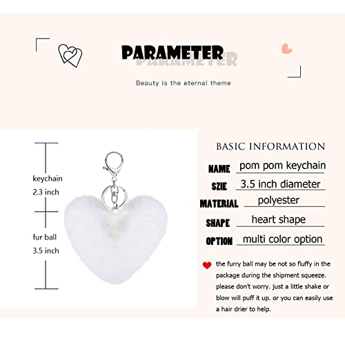 Cute Faux Rabbit Fur Ball Pom Pom Keychain Car Key Ring Handbag Tote Bag Pendant Purse Charm - color: Heart-white