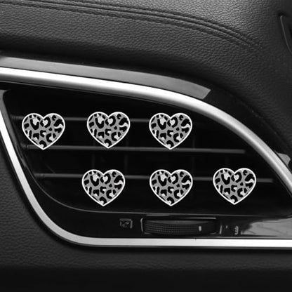 6 Pcs Heart Air Vent Clips, Cute Heart Cars Air Fresheners Vents Clips Funny Cars Diffuser Vent Clips Car Interior Decor Charm Cute Car Accessories Decoration for Women Automotive (Leopard Texture)