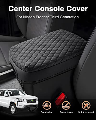 Shademax Custom for Center Console Cover Nissan Frontier 2025 2024 2023 2022 Armrest Cushion Pad Cover PU Leather Frontier Accessories 2025 2026 Car Armrest Seat Box Cover Protector Anti-Scratch Black - size: Size for Nissan Frontier 2022-2026