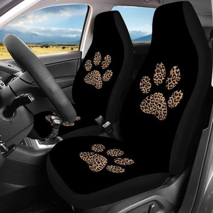 Howilath Brown Leopard Dog Paw Print 4 Pieces Car Seat Covers Full Set Auto Interior Accessories Universal Fit for Most Cars Trucks Suvs Vans - color: Leopard Puppy Footprint Design