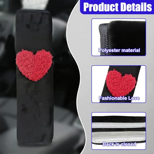 2PCS Heart-Shaped Car Seat Belt Cover, Soft Comfortable Seat Strap Pad Protect Your Neck, Cute Safety Vehicle Seats Belt Shoulder Pad Accessories for Truck, Backpack (Red) - color: Red