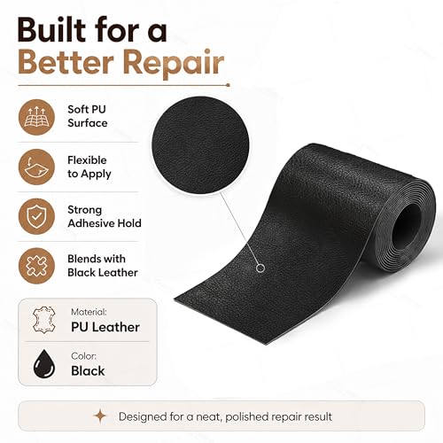 ONine Leather Repair Tape,Self Adhesive Leather Repair Patch,Leather Patches for Furniture,Sofa,Car Seats,Office Chair. Vinyl Repair Kit 3x60in (Black) - color: Black, size: 3 x 60 inches