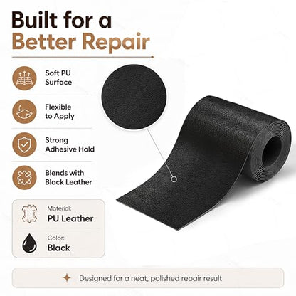 ONine Leather Repair Tape,Self Adhesive Leather Repair Patch,Leather Patches for Furniture,Sofa,Car Seats,Office Chair. Vinyl Repair Kit 3x60in (Black) - color: Black, size: 3 x 60 inches