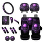 16 Pcs Car Seat Cover Full Sets, Skull Printed Soft Car Front Rear Seat Covers with Steering Wheel Cover Center Console Covers Seatbelt Pads Head Rest Protector Car Coaster, Universal Fits - color: Black and Purple - Skull
