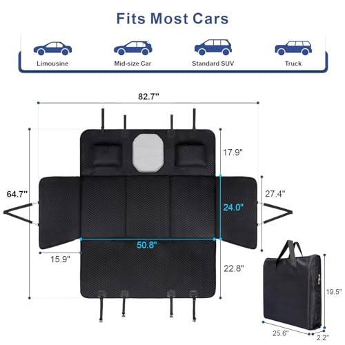 Dog Car Seat Cover for Back Seat - Back Seat Extender for Dogs with Hard Bottom, Supports 400 lbs, Thick Sponge, Waterproof, Hammock Backseat Protector for Pet, Car, Truck, SUV, Black