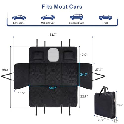 Dog Car Seat Cover for Back Seat - Back Seat Extender for Dogs with Hard Bottom, Supports 400 lbs, Thick Sponge, Waterproof, Hammock Backseat Protector for Pet, Car, Truck, SUV, Black