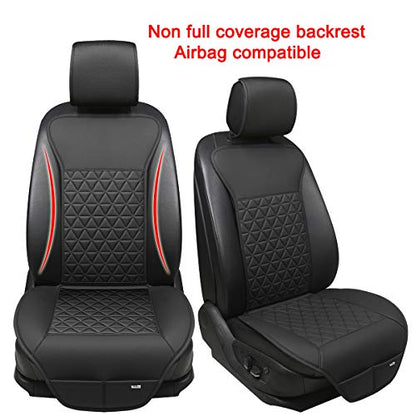 Black Panther 1 Pair Luxury PU Car Seat Covers Protectors for Front Seats, with Partial Backrest Coverage (Middle Part Only), Triangle Pattern, Compatible with 95% Cars - Black - color: Triangle Pattern - Black