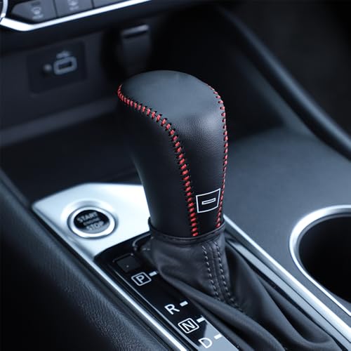 Great-luck Genuine Leather Automatic at Gear Shift Knob Cover Protector Trim,the car Interior Accessories(Red Stitches) for Nissan Kicks(2018 2019 2020 2021 2022 2023 2024) - color: Red Stitches, size: Kicks(2018-2024)
