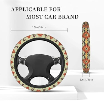 Ethnic Aztec Geometric Native Boho Car Steering Wheel Cover,Non-Slip Elastic Neoprene-Sweat Car Accessories,Universal 15 Inch Fit Auto, Vans Trucks,Suvs, Truck - color: Ethnic Aztec
