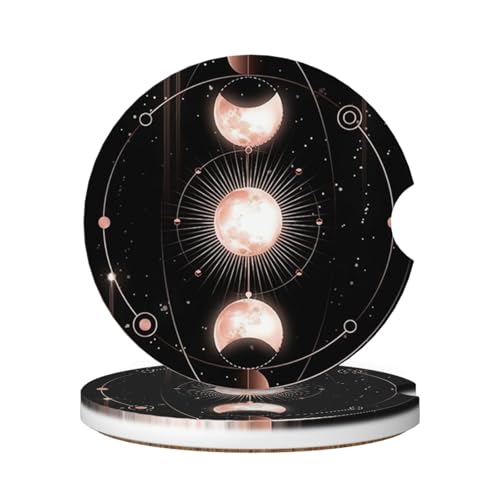 Car Coasters for Cup Holders, 2 Pack Absorbent Ceramics Anti Slip Universal 2.56 Inch Car Cup Coaster for Women Men, Car Interior Accessories - Moon Lunar Eclips Astrology - color: Moon Lunar Eclips Astrology