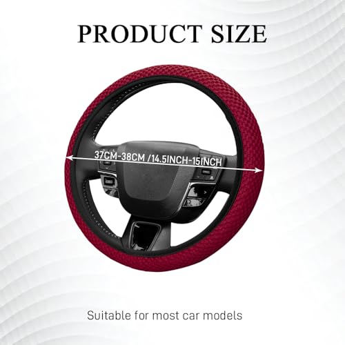 Elastic Stretch Steering Wheel Cover, Steering Wheel Protector, 15 Inch Anti-Slip Breathable Microfiber Ice Silk Protection, Easy Carry, Warm in Winter & Cool in Summer for Cars (Wine Red) - color: Wine Red