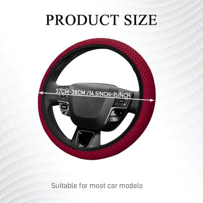 Elastic Stretch Steering Wheel Cover, Steering Wheel Protector, 15 Inch Anti-Slip Breathable Microfiber Ice Silk Protection, Easy Carry, Warm in Winter & Cool in Summer for Cars (Wine Red) - color: Wine Red