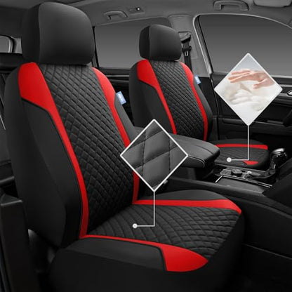 Skechers Seat Covers Contour Foam Cozy Fit,Leather Car Seat Covers, Car Seat Covers Front Seats Airbag Compatible, Universal Automotive Comfort for Most Cars, Vans, Trucks, SUV,Red - color: Black and Red