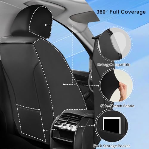 Fit Land Rover Range Rover Sport Car Seat Covers (Front Pair) for Land Rover Range Rover Sport 2005-2026, Full Coverage Leather, Waterproof, All Weather Breathable Seat Protector, Black+Beige