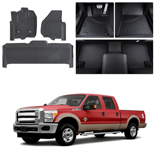 Heavy-Duty TPE Floor Mats for 2012-2016 Ford F-250/F-350/F-450/F-550 Super Duty SuperCrew/Crew Cab, 1st & 2nd Row Custom All Weather Fit 4 Door Ford Accessorie - size: 2012-16| F-250|floor mats