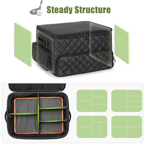 2 Layer Golf Trunk Organizer, Golf Car Storage Organizer with Individual Ventilated Compartment for 2 Pairs Shoes, Golf Car Locker for Balls, Clothes, Tees, Gloves, Accessories (Black)