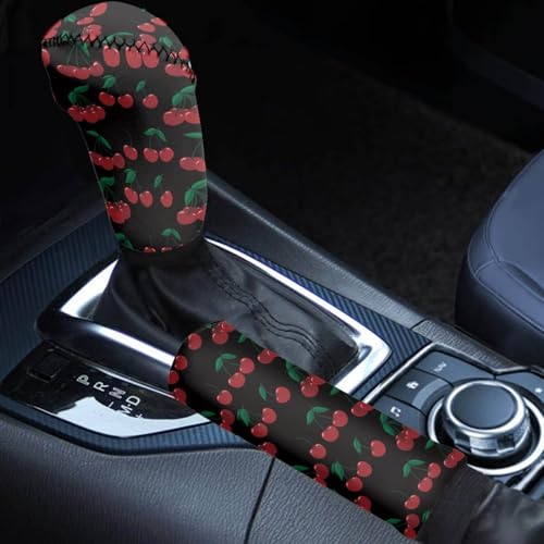Horeset Cherry Car Handbrake and Gear Shift Cover Automotive Anti-Slip Breathable Comfortable Handbrake Gear Shift Protector Easy to Install - color: Cherry