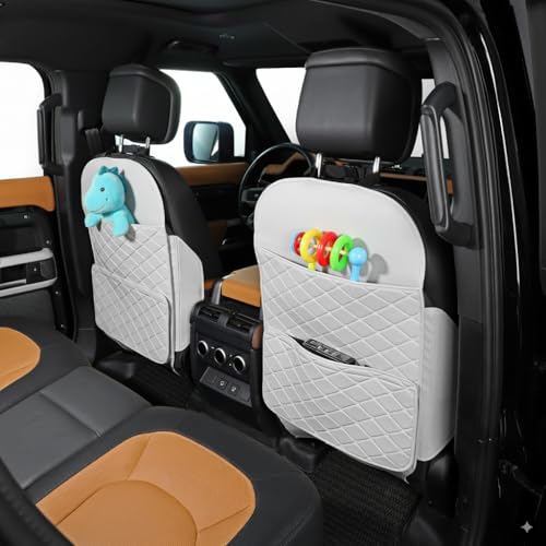 TAIKOO Seat Back Protector,Shields Seat Backs From Kicks and Adds Storage | kick mats back seat protector easy to install and clean, well-crafted, sturdy, durable and stylish.2 Pack - color: Cream White