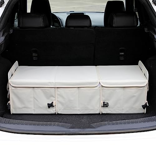 AOKJOY Car Trunk Organizer with Lid Storage Collapsible Multi Compartment Adjustable Straps for SUV, Truck, Sedan(Beige) XL - color: Beige