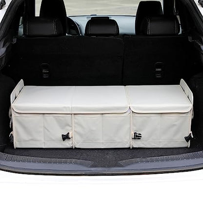 AOKJOY Car Trunk Organizer with Lid Storage Collapsible Multi Compartment Adjustable Straps for SUV, Truck, Sedan(Beige) XL - color: Beige