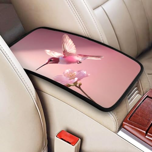 Universal Car Center Console Cushion Pad, Pink Hummingbird Soft Waterproof Car Center Console Cover Auto Armrest Seat Box Cover Protector for Most Vehicle SUV Truck Car - color: Pink Hummingbird