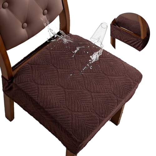 Removable and Washable Seat Covers for Dining Room Chairs Set of 2 - Waterproof Stretch Chair Seat Slipcovers, No Back Covers - color: Chocolate, size: 2PCS-Rear-gapped