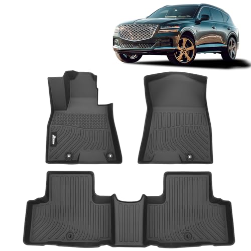 FREEMOTOR802 All Weather Floor Mats Compatible with 2021-2026 Genesis GV80 5/7 Seats | 3D Molded TPE Car Carpets Liner 1st 2nd Row Front Rear Protection Pad 3PC Set Protector - size: For Genesis GV80 5/7 Seats 2021-2026