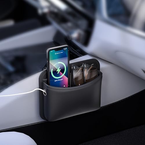 Car Seat Side Pocket Organizer - PU Leather Auto Door Console Mini Storage Bag for Keys, Phone, Sunglasses, Registration, and Documents (Black) - color: Black