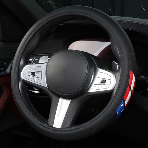 Microfiber Leather Steering Wheel Covers Compatible with Toyota 4Runner Tacoma Tundra Highlander Non-Slip, Breathable 15-16.5 inch - American Flag - color: color-02-flag-a