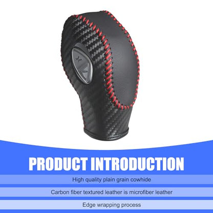 Car Gear Shift Cover, Genuine Leather Gear Knob Protector, Anti-Scratch Anti-Aging Shifter Cover, Compatible with Ford Focus Fiesta Fusion Escape (Red) - color: Red