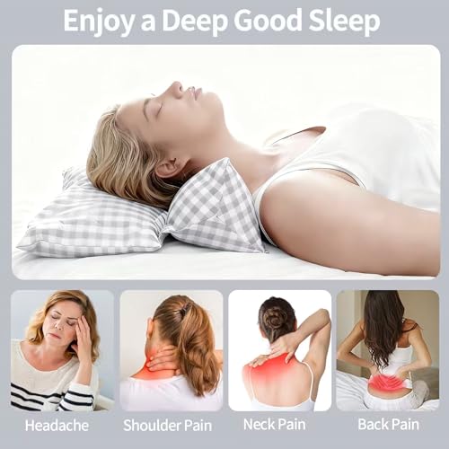 Buckwheat Hull Neck Support Bone Shape Pillow for Sleeping, Detachable Combination Pillow for Relieving Neck and Waist Pain and Fatigue (Grey) - color: Grey