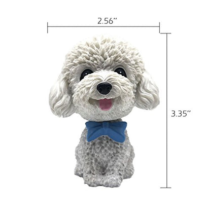 IBWell Mini Bobbing-Head Dog for Car Dash Board Decor,Dashboard Doggy Puppy Teddy Toy with Adhesive Tab（Poodle） (White)
