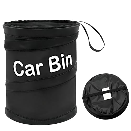 GiftNest Car Trash Can for Back Seat 1-Second Pop Up Foldable Leakproof 1 Gallon Car Garbage Bin with Hook and Loop Strap Waterproof Liner Car Garbage Bag Fits Cars, Home, Office