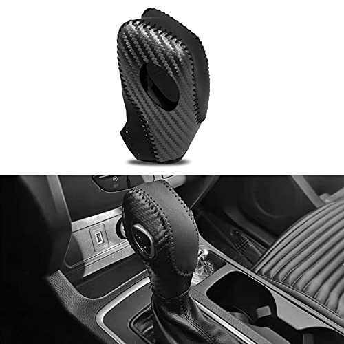 Gear Shift Cover Black Genuine Leather Gear Shift Knob Cover for Ford Focus 2012-2016/ Ford Fiesta 2014-2016/ Ford Fusion S SE Escape Transit C-Max 2013-2016/ Fusion Gear Shift Cover(Black)