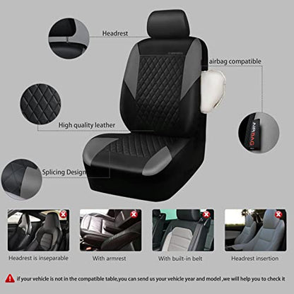 CAR PASS Quilting Leather Seat Covers Full Set,Universal Waterproof Deluxe PU Premium Car Seat Cover with 5mm Composite Sponge Inside,Airbag Compatible,Front and Rear Seat Cover for Sedan SUV Van,Gray - color: Black And Gray, size: Full Set (Front and Rea