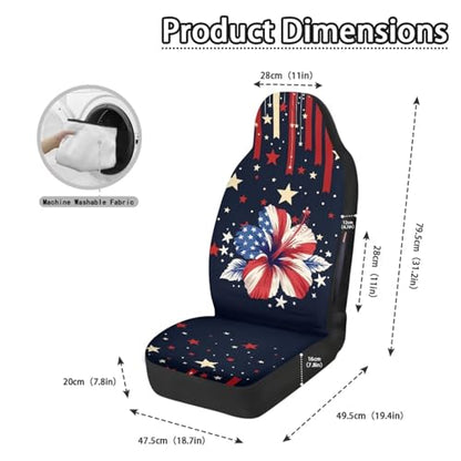 250th Anniversary Car Front Seat Cover Set of 2, Hibiscus Printed Waterproof Front Car Seat Cover Airbag Compatible, All Weather Protector, Universal Fits Auto Interior Accessories - color: Blue and Red - 250th Anniversary Hibiscus