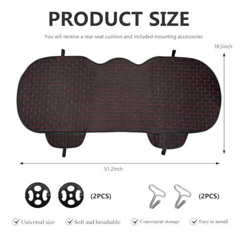 Linen Car Seat Cover, Anti-Slip Bottom Bench Protector Rear Seat Pad with Storage Pockets, Comfy Breathable Long Rear Seat Cushion Pad for Most Vehicles, Car Accessories (Rear Black & Red) - color: Rear Black & Red
