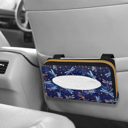 PU Leather Visor Tissue Holder Car Sun Visor Tissue Box Holder Dragonflies Leather Napkin Holder - color: Dragonflies