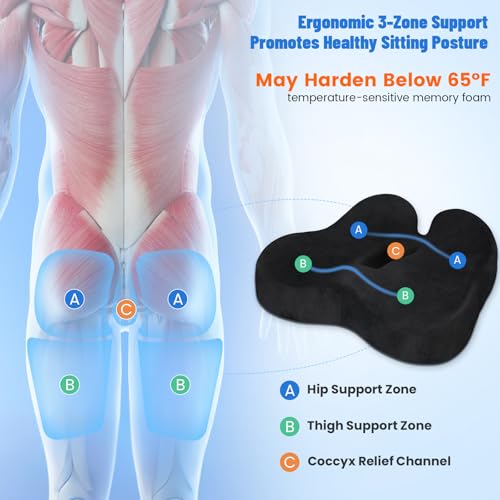 Wheelchair Seat Cushion, Premium Memory Foam Office Chair Cushion, Supportive Donut Pillow for Sciatica, Tailbone & Back Relief, Ergonomic Long Sitting Chair Pad for Car, Airplane, Black - color: Black