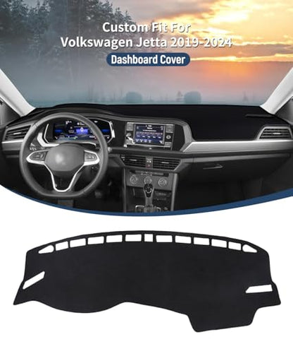 BIBLOZ Dash Cover for Volkswagen Jetta 2019 2020 2021 2022 2023 2024 Accessories Black Flannel Dashboard Cover Mat Car Dashboard UV Sun - size: 2019-2024 Jetta