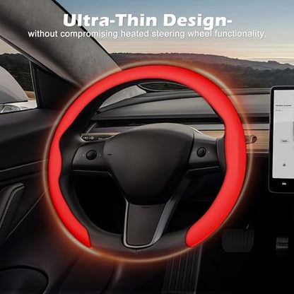 Nappa Leather Steering Wheel Cover,Universal Fit 15 Inch-Premium Non-Slip Breathable Comfort Grip for Cars Trucks SUVs,Anti-Slip Durable Interior Upgrade Red - color: Red